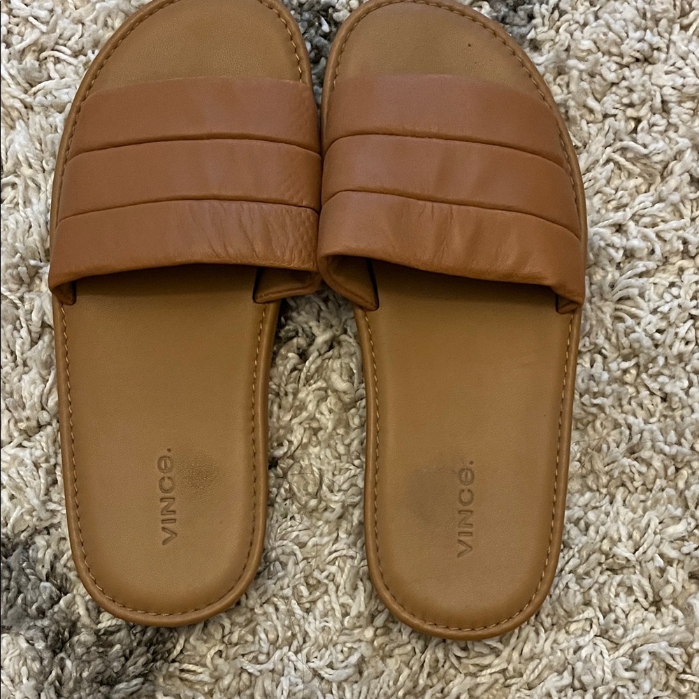 Vince Women's Brown Leather Slide Sandals